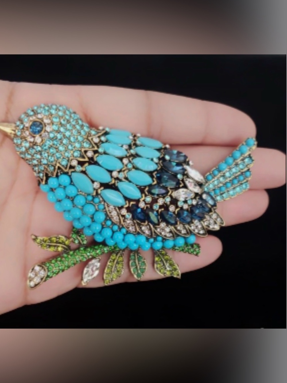 Large Brooch Turquoise Crystal Bird Brooch Multicolor Pin - Picture 8 of 8